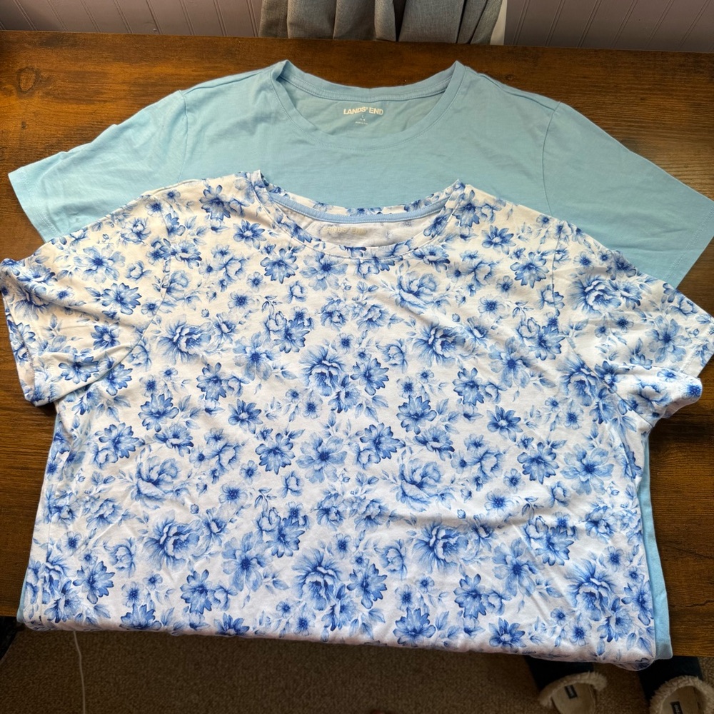 Lands' End Blue Floral Tees - 2 Shirts
